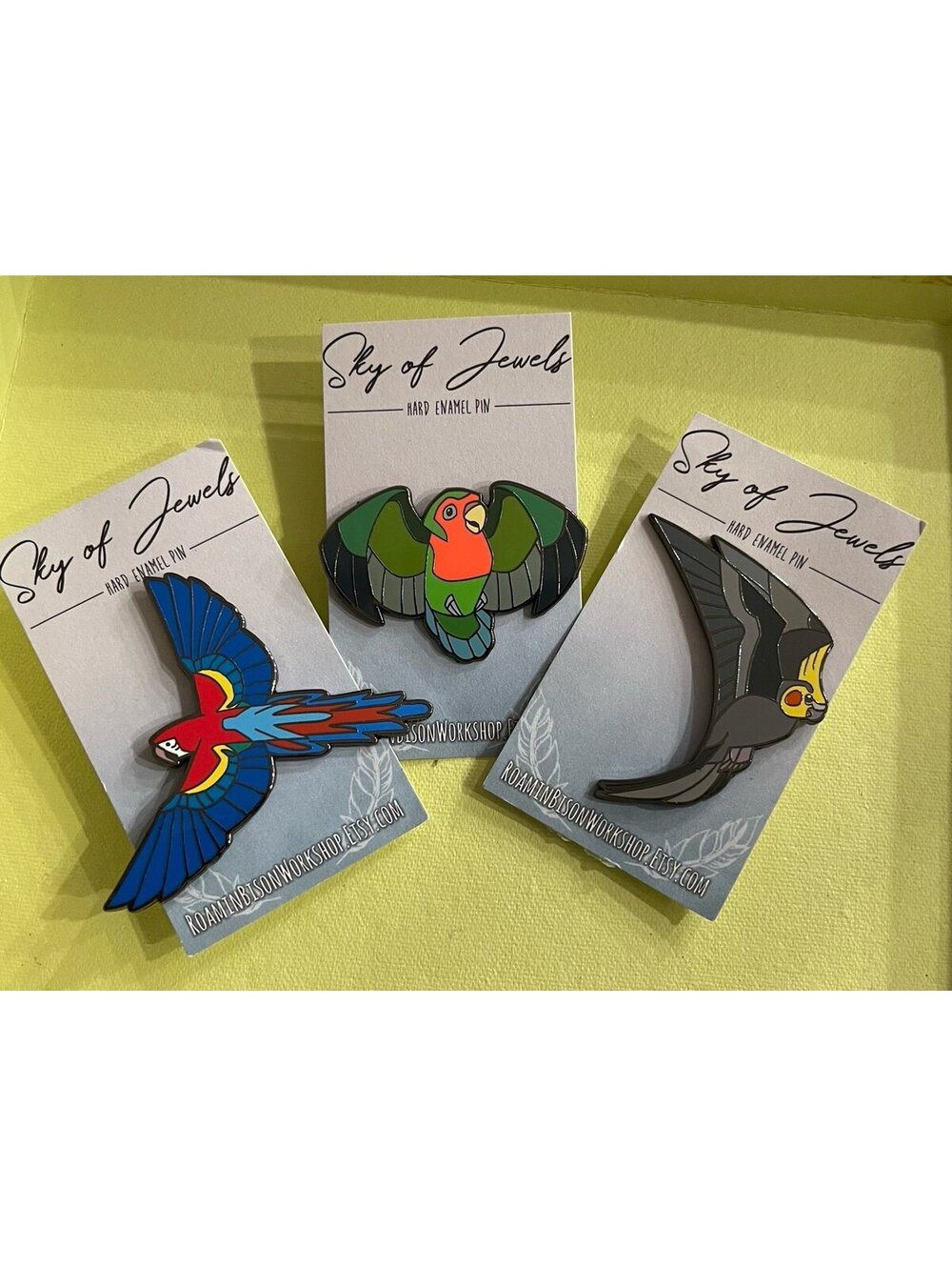 Sky of Jewels Parrot Enamel Pin Set (3)